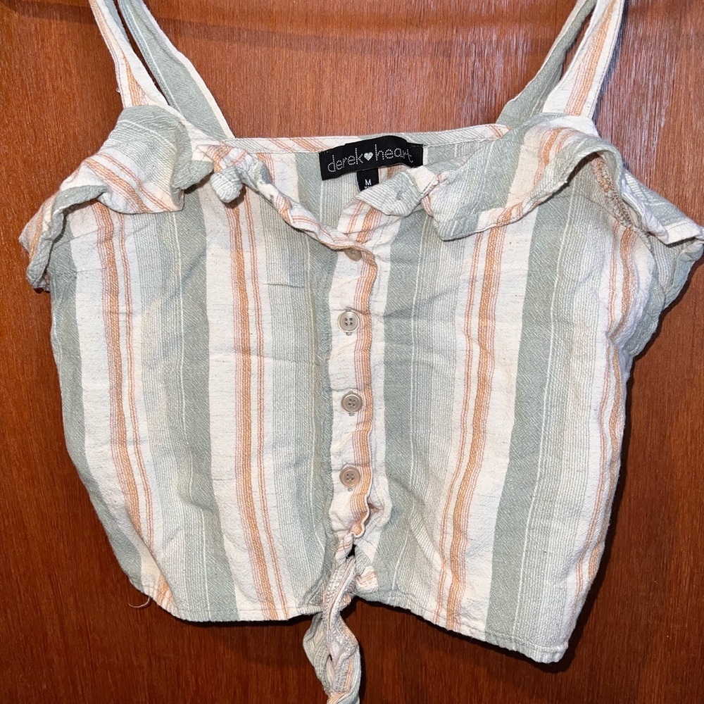 Derek Heart Striped Crop Top - Sage and Peach